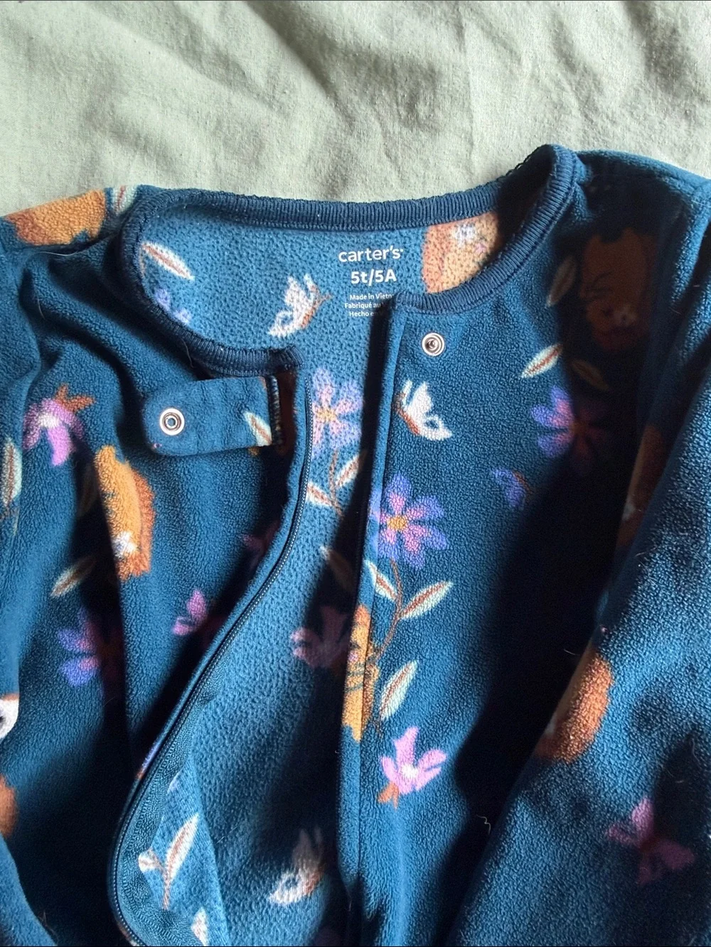 Carter's Teal Floral & Hedgehog Fleece Footed Pajamas